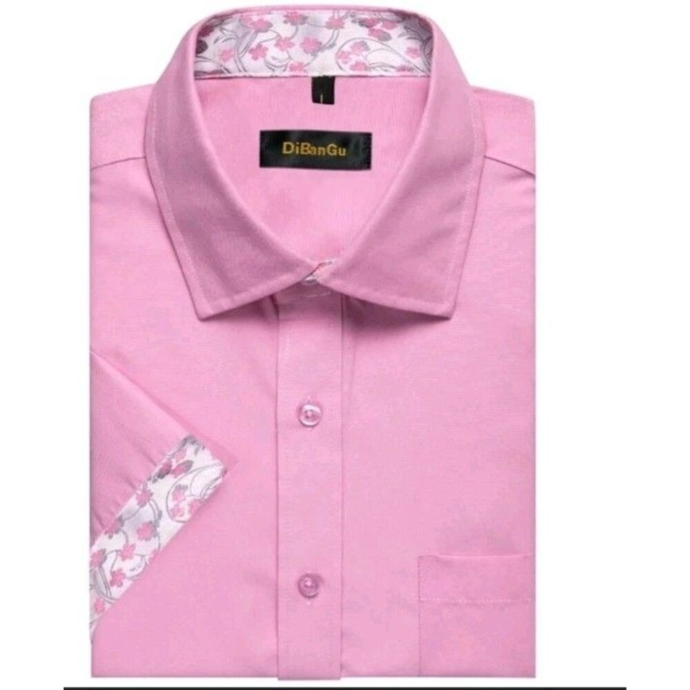 DiBanGu Men's Shirt Size 3X Pink Short Sleeve Button Pocket Soft